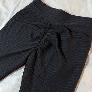 Black Ribbed Knit Textured Leggings